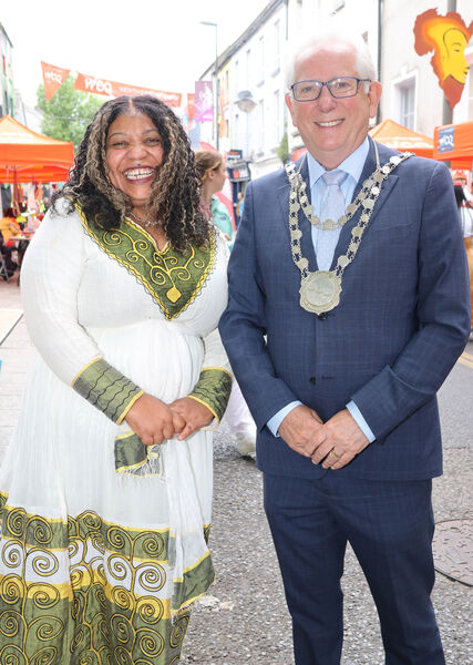  Suha with Metropolitan Mayor of Waterford Cllr. Joe Kelly, at Africa Day held at Waterford Cultural Quarter. Photo: Joe Evans