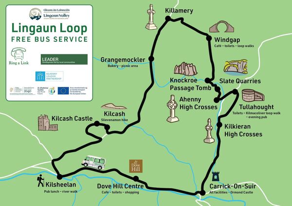 he Lingaun Loop bus service pilot has begun, offering visitors to the South East an opportunity to link in with the orbital minibus service from existing bus or train routes in Kilkenny, Waterford and Tipperary. 