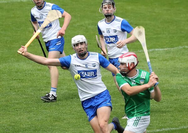Limerick's Alex Kearns has his shot brilliantly blocked by Waterford's Bradley Penkert. Limerick's Alex Kearns has his shot brilliantly blocked by Waterford's Bradley Penkert.