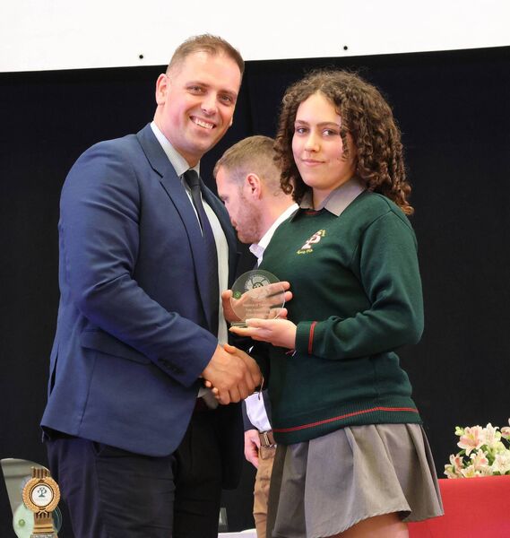 Mr. Bailey, Deputy Principal, presented the Essence of TY Award to Kiara Janisewsica, at the St. Paul's Community College TY Graduation Evening. Photo: Joe Evans