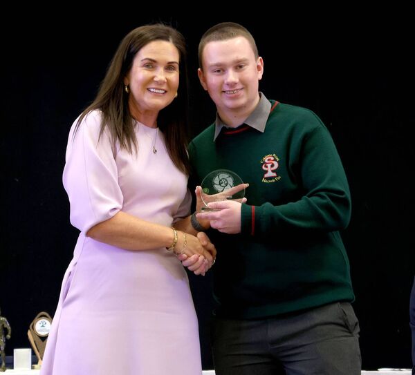 Ms. McDonnell, Principal, presented the TY Engagement Award to Adam Condon, at the St. Paul's Community College TY Graduation Evening. Photo: Joe Evans
