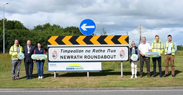 Newrath Roundabout, pictured from left: Frank Stafford, KCC, Cathaoirleach of Kilkenny County Council Cllr. Michael McCarthy, Michelle McCarthy, Dawn Meats, Mary Hennigan, Dawn Meats, Piltown Municipal District Chairperson, Cllr. Ger Frisby, Tommy Moore, KCC and John Tennyson, KCC.	Photo: Vicky Comerford