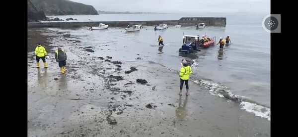 The swimmer was brought safely back to shore. Pic: Tramore RNLI Facebook