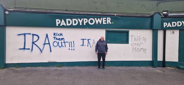 Cllr John Hearne pictured beside the graffiti in Waterford City Cllr John Hearne pictured beside the graffiti in Waterford City