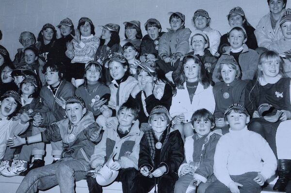 Enjoying the action at the National League Basketball game at the Mercy Convent was this group of young Snowcream Wildcats supoporters back in 1989
