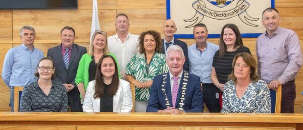 Waterford City &amp; County Council's Comeragh District Council. Seated, from left, Lisa Grant, Meetings Administrator, Cllr Catherine Burke, Cathaoirleach Cllr. John O’Leary, and Helena Dennehy Director of Services; standing, from left; Johnny Brunnock, Seamus de Faoite, Director of Services, Aisling O’Sullivan, Cllr Declan Clune, Dawn Wallace, Cllr Seanie Power, Cllr Liam Brazil, Maria Goff and Gabriel Hynes, Assistant Director of Services. Photo: Sean Byrne