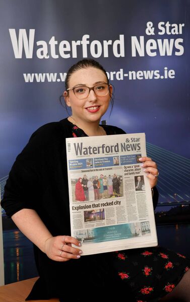 Waterford News &amp; Star journalist Shannon Sweeney pictured with her article which has been nominated in the Law Society of Ireland Justice Media Awards 2025. 
