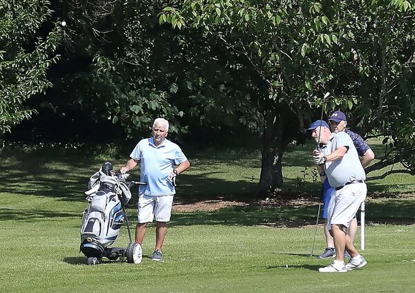 Kevin Ryan playing his approach shot at the Kevin Bell fundraiser at Tramore Golf Club.