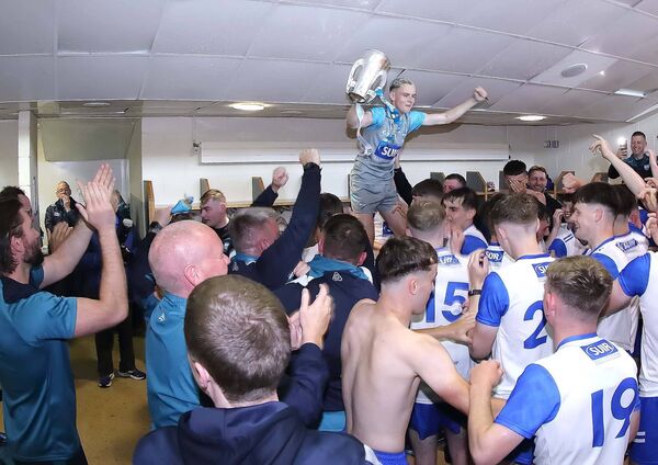 Captain Jamie Comerford with the Irish Press Cup in the dressing room at FBD Semple Stadium. Captain Jamie Comerford with the Irish Press Cup in the dressing room at FBD Semple Stadium.