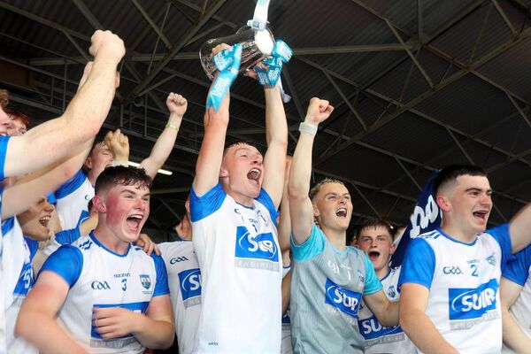 Gearoid O'Shea lifts the Irish Press Cup after the All-Ireland final win over Clare. Photo: Eddie Dee Gearoid O'Shea lifts the Irish Press Cup after the All-Ireland final win over Clare. Photo: Eddie Dee
