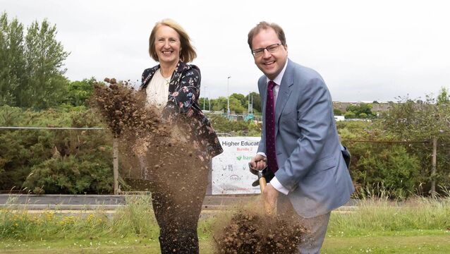 Minister James Lawless with Veronica Campbell, SETU president, turning the sod for the commencement of construction. Photo: Mary Browne <p>Minister James Lawless with Veronica Campbell, SETU president, turning the sod for the commencement of construction. Photo: Mary Browne</p>
