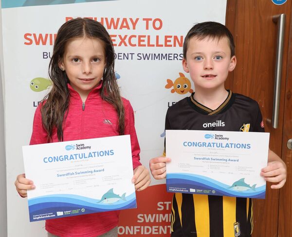 Katie and Killian, who received their Level 5 swimming certificates at Kingfisher. Photo: Joe Evans