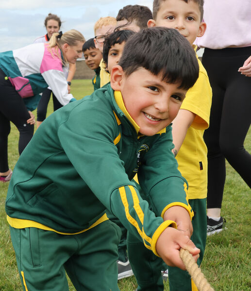  Junior Infants Tug-O-War at the Scoil Lorcain end of term fun day.