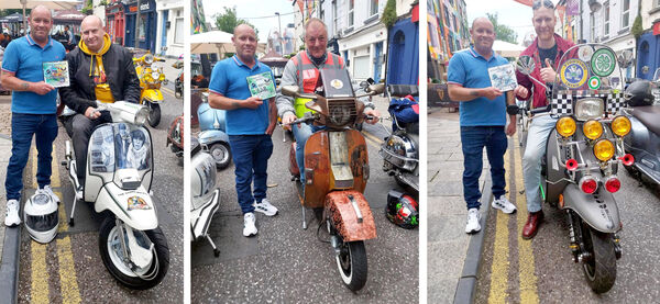  Shane Breen, Best Paint/Mural (left), Mick Flannagan, Best LML, (centre) and Robbie Carroll, Best Auto Scooter, (right), at the Kickstart Scooter Club/Phoenix Yard Market Custom and Classic Scooter Show in Waterford's Cultural Quarter.