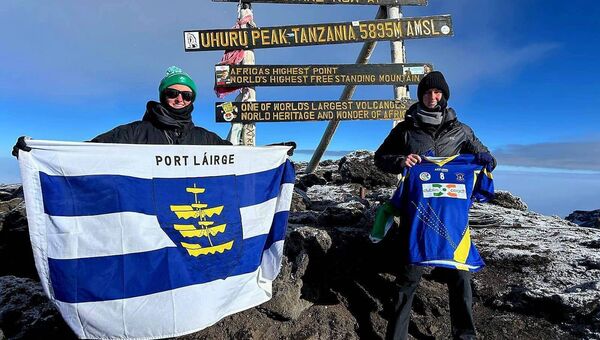 Ailish and Elaine Dunphy put their colours to the mast on top of the world's hightest free-standing mountain, Mount Kilimanjaro. Ailish and Elaine Dunphy put their colours to the mast on top of the world's hightest free-standing mountain, Mount Kilimanjaro.