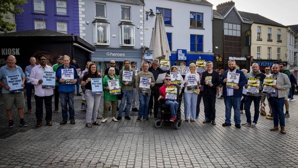 Conor D. McGuinness, TD and David Cullinane, TD at John Roberts Square where Sinn Féin where holding a protest for funding the Airport. Pictures by Joe Evans.
