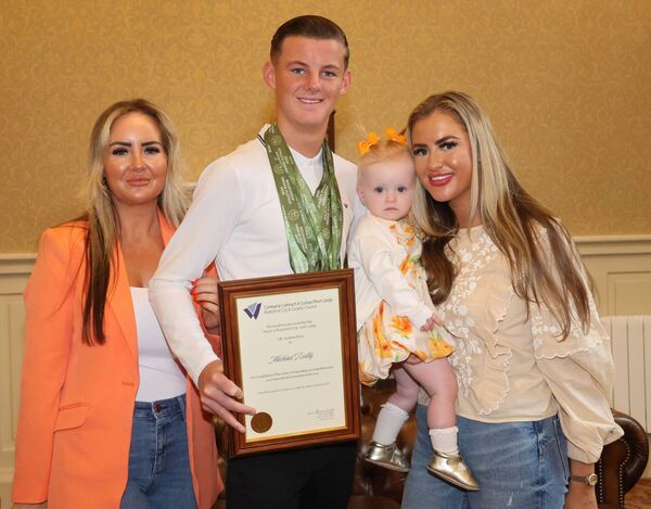 Pictured at City Hall where Mayor of Waterford City &amp; County Cllr Seamus Ryan, held a reception for Michael Reilly, with Karen, Lily and Lauren. Photo: Joe Evans