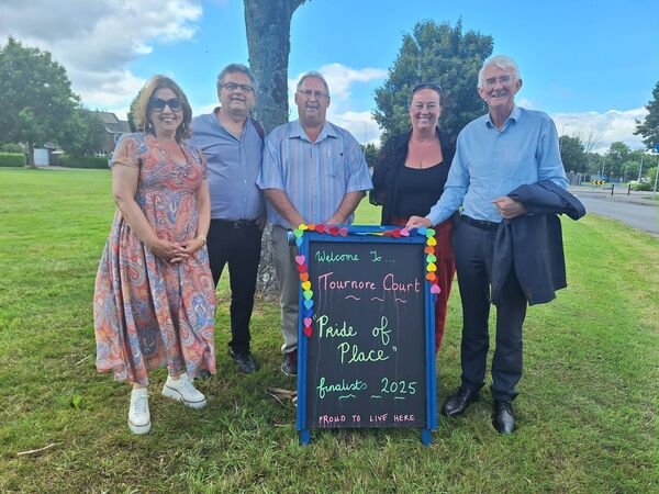 Tom and Alison Dowling, adjudicators for the 2025 Pride of Place Awards were welcomed to Tournore Court by Tournore Court Residents Association members Pascal Hosford, John Joyce and Sharon Moore. Tom and Alison Dowling, adjudicators for the 2025 Pride of Place Awards were welcomed to Tournore Court by Tournore Court Residents Association members Pascal Hosford, John Joyce and Sharon Moore.
