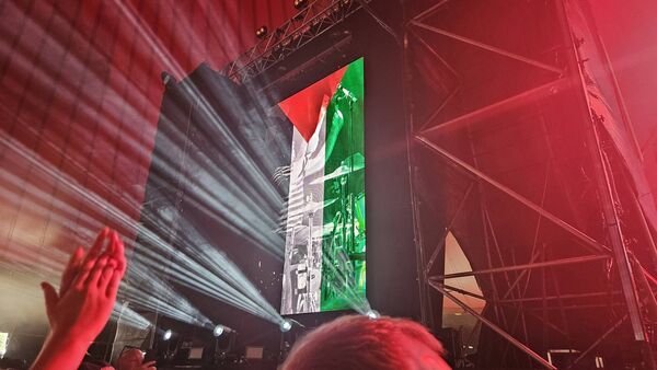Palestinian flag during The Boomtown Rats at the Something Kind of Wonderful tent