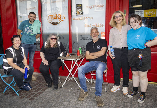  Some of the Spraoi crew take a short break at the Spraoi Festival. Pic: Joe Evans