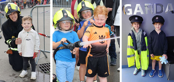 Fire Fighter, Mark Langford with Hayden Burns, (left) Mason, Jordan and Danny,(centre) and Layla and Darby Roche, (right) pictured at the Waterford Fire Station open day. Photo: Joe Evans Fire Fighter, Mark Langford with Hayden Burns, (left) Mason, Jordan and Danny,(centre) and Layla and Darby Roche, (right) pictured at the Waterford Fire Station open day. Photo: Joe Evans