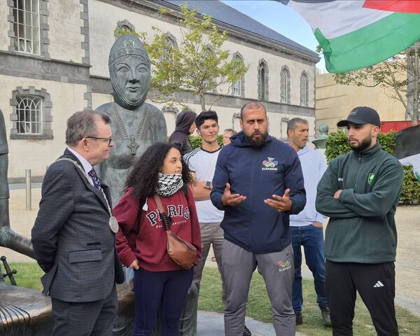 Coach Nader speaks at Cathedral Square, Friday, August 8, 2025. 
