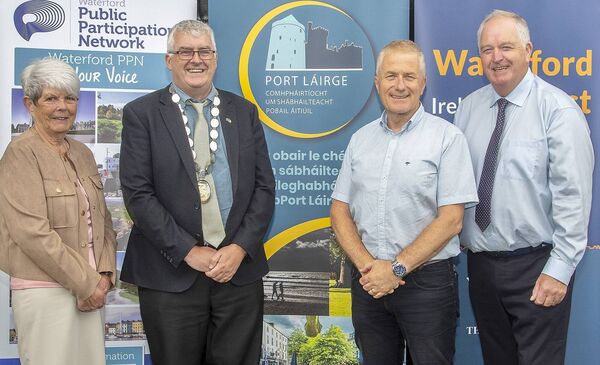Waterford Community Safety Partnership – Sponsors of the Community Safety Award. L-R: Marion O’ Mara – Waterford PPN Secretariat, Deputy Mayor of Waterford City &amp; County Council Cllr. John Pratt, Eddie Mulligan, Coordinator Waterford Community Safety Partnership &amp; Michael J Walsh, Waterford PPN Secretariat