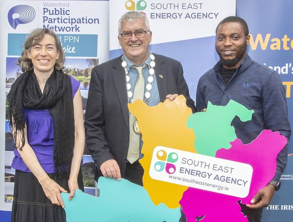 South East Energy Agency – Sponsors of the Environment &amp; Conservation Award – L-R: Susan Gallagher - Waterford PPN Secretariat, Deputy Mayor of Waterford City &amp; County Council Cllr. John Pratt, Onyedikachi Onswusor &amp; South East Energy Agency.