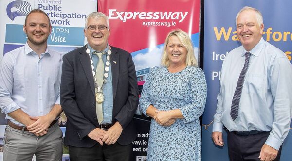 Expressway - Sponsors of the Children &amp; Youth Award. L-R: Walter Cullinan WPPN, Deputy Mayor of Waterford City &amp; County Council Cllr. John Pratt, Fiona Connolly – Expressway &amp; Micheal J. Walsh - Waterford PPN Secretariat