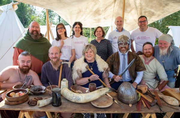 Mary Butler TD , Government Chief Whip and Minister of State at the Department of Health attending cabinet with special responsibility for Mental Health and Christopher O' Sullivan, TD,Minister of State at the Department of Housing, Local Government and Heritage pictured at Aonach na nDeise, Woodstown Viking Heritage Festival, Co. Waterford. Also included were Bernice Kelly, TII, Bernadette Guest, Heritage Officer, WC&CC, Maeve O'Callaghan, National Monument Services, Ian Doyle, NHC, James Eogan, Senior Archaeologist TII and Vikings. Photo: John Power Mary Butler TD , Government Chief Whip and Minister of State at the Department of Health attending cabinet with special responsibility for Mental Health and Christopher O' Sullivan, TD,Minister of State at the Department of Housing, Local Government and Heritage pictured at Aonach na nDeise, Woodstown Viking Heritage Festival, Co. Waterford. Also included were Bernice Kelly, TII, Bernadette Guest, Heritage Officer, WC&CC, Maeve O'Callaghan, National Monument Services, Ian Doyle, NHC, James Eogan, Senior Archaeologist TII and Vikings. Photo: John Power