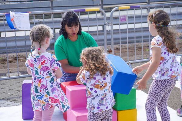 Pictured is a student from SETU college engaging with kids at the Fleadh. Pic: setu.ie