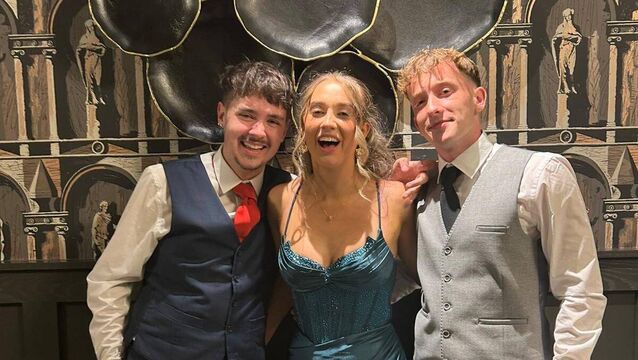 <p>Adam Spillane, Freya O'Brien and Charlie Laffan, friends since Junior Infants in Ballyduff NS, enjoying their Debs ball from St. Declan's Community College, Kilmacthomas</p>