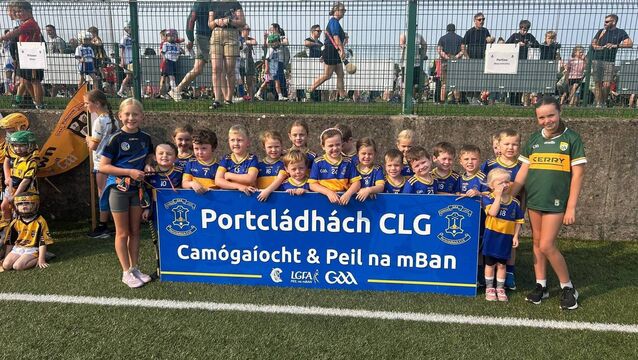 <p>Some of the Porlaw U6 players and supporters who took part in the blitz in Mooncoin</p>