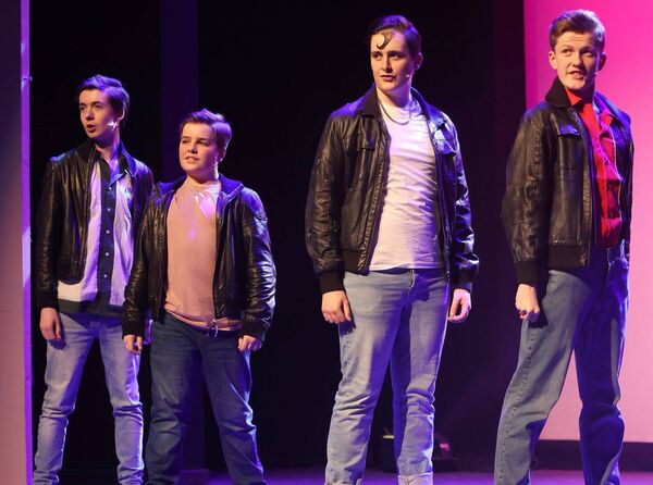 Daniel Andrews (SonnY), Taghd Galibert Foley (Doody), Sam Marsden (Danny Zuko) and Alex Brophy (Kenickie), at An Evening With, Soul Dance Arts, at the Theatre Royal, during their production of Grease. Photo: Joe Evans