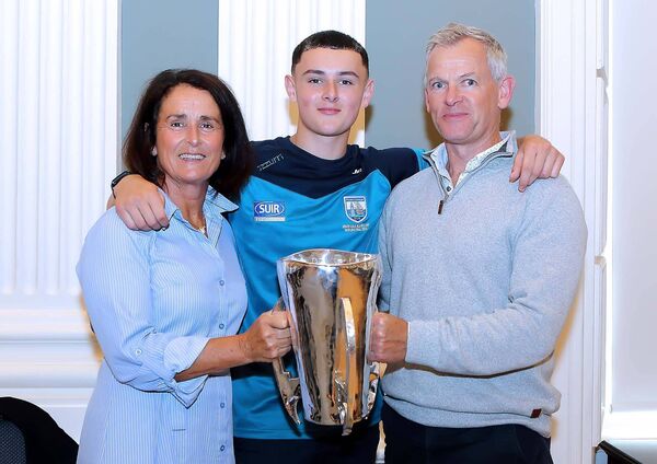 Waterford minor hurling team captain James Comerford pictured with his parents Michael and Anne Marie Comerford.
