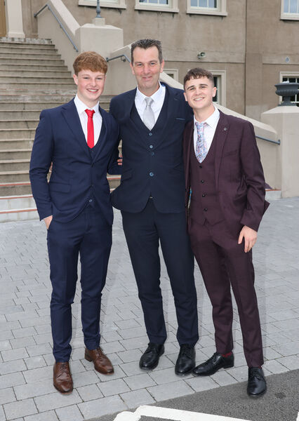  Noah Leane, Principal, Joe Hagan and Leo Blake, at the Waterpark College Debs/Grad Ball. Photo: Joe Evans