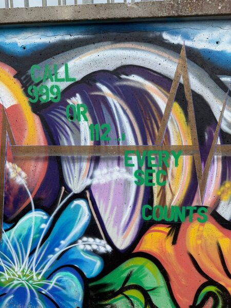 The new defibrillator cabinet is distinguished by unique themed artwork. The new defibrillator cabinet is distinguished by unique themed artwork.