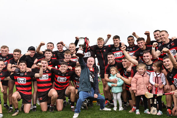 Ballygunner supporter Nicky Kennedy leads the celebrations after the game. Ballygunner supporter Nicky Kennedy leads the celebrations after the game.