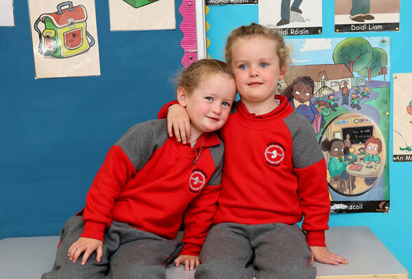 Twins, Ailbhe and Meadhbh, who started school at Gaelscoil Philib Barún, Tramore. Photo: Joe Evans Twins, Ailbhe and Meadhbh, who started school at Gaelscoil Philib Barún, Tramore. Photo: Joe Evans