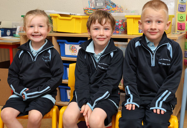  Roisin, Rian and Jakub, who started school at St. Mary's Ballygunner. Photo: Joe Evans