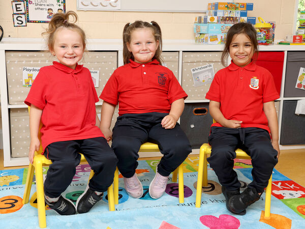 Aleeza, Molly-Mae and Angel, who started school at St. Ursula's. Photo: Joe Evans Aleeza, Molly-Mae and Angel, who started school at St. Ursula's. Photo: Joe Evans