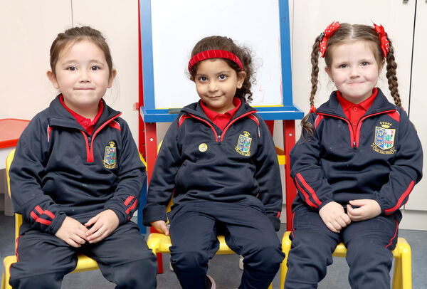 Ruby, Zaya and Bella, who started school at St. Ursula's. Photo: Joe Evans Ruby, Zaya and Bella, who started school at St. Ursula's. Photo: Joe Evans