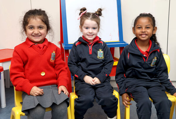 irha, Bonnie and noor, who started school at St. Ursula's. Photo: Joe Evans irha, Bonnie and noor, who started school at St. Ursula's. Photo: Joe Evans