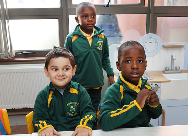 Emmanuel, Marvollous and Tzakani, who started school at Scoil Lorcain. Photo: Joe Evans Emmanuel, Marvollous and Tzakani, who started school at Scoil Lorcain. Photo: Joe Evans