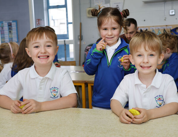  Harry, Hannah and Jonah, who started school at Gaelscoil Phort Lairge. Photo: Joe Evans