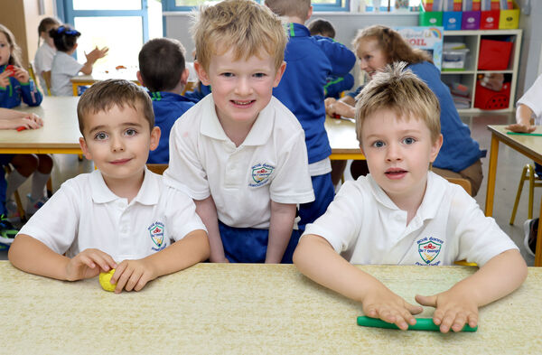  John ,Theo and Darragh, who started school at Gaelscoil Phort Lairge. Photo: Joe Evans