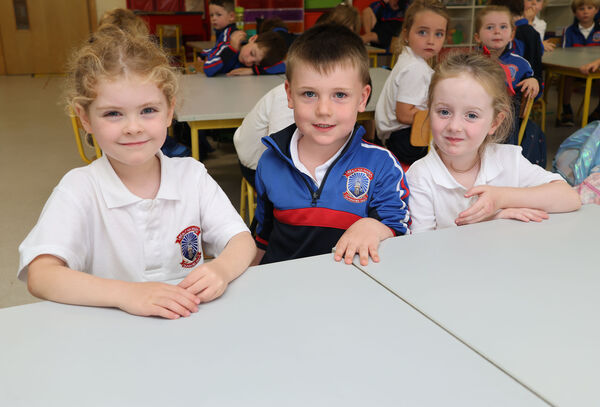 Cora, Cillin and Meadhbh, who started school at Réalt na Mara, Dunmore East. Photo: Joe Evans Cora, Cillin and Meadhbh, who started school at Réalt na Mara, Dunmore East. Photo: Joe Evans