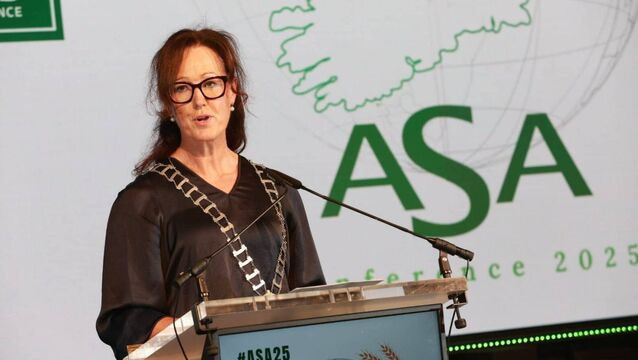 <p>Susan Maher, the outgoing President of the Agricultural Science Association (ASA), delivering her address to ASA delegates at the association’s 2025 Conference at the Rochestown Park Hotel in Cork. Photo: Finbarr O’Rourke</p>