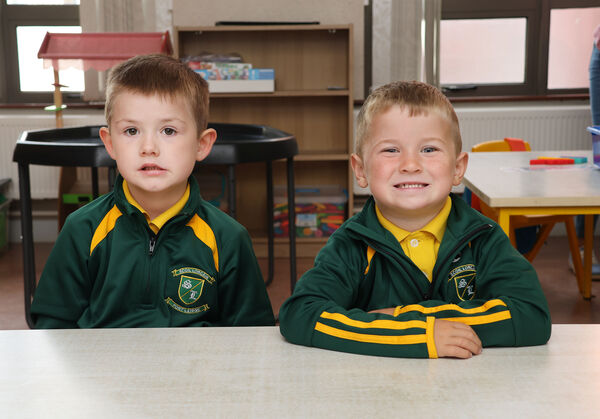 Harry and Darragh, who started school at Scoil Lorcain. Photo: Joe Evans Harry and Darragh, who started school at Scoil Lorcain. Photo: Joe Evans