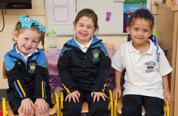 Anastasia, Daisy and Lilyan, who started school at Presentation Primary School. Photo: Joe Evans Anastasia, Daisy and Lilyan, who started school at Presentation Primary School. Photo: Joe Evans